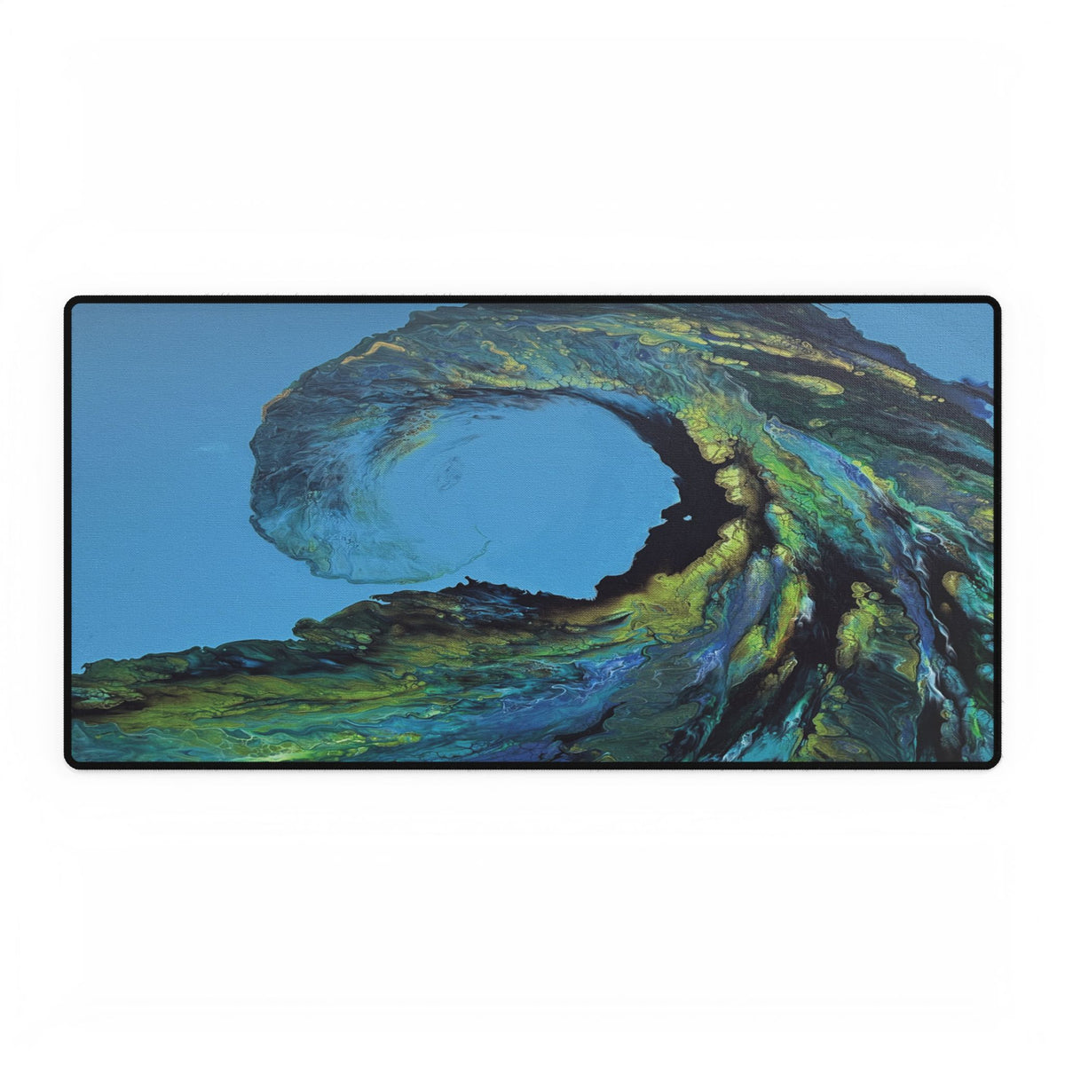 Ocean Wave Desk Mat — Abstract Blue & Green Gaming/Office Mouse Pad