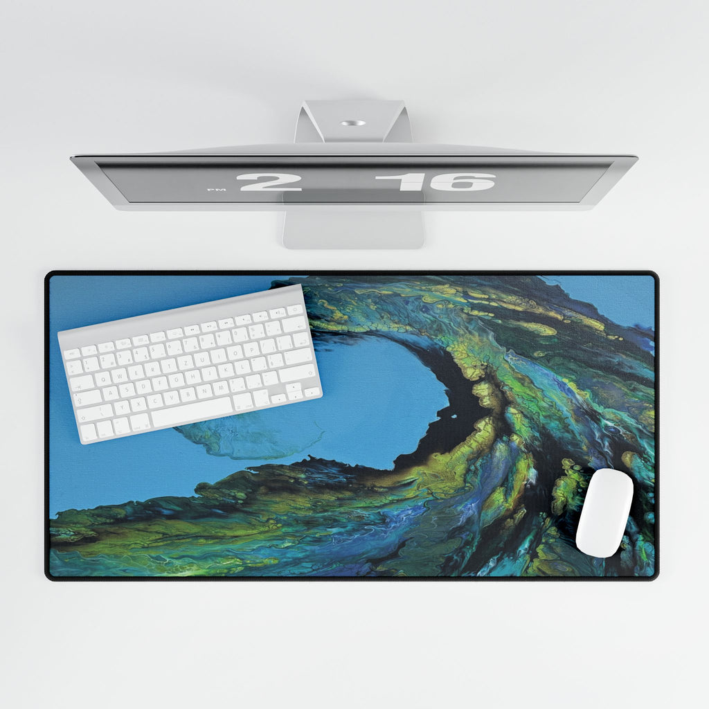 Ocean Wave Desk Mat — Abstract Blue & Green Gaming/Office Mouse Pad